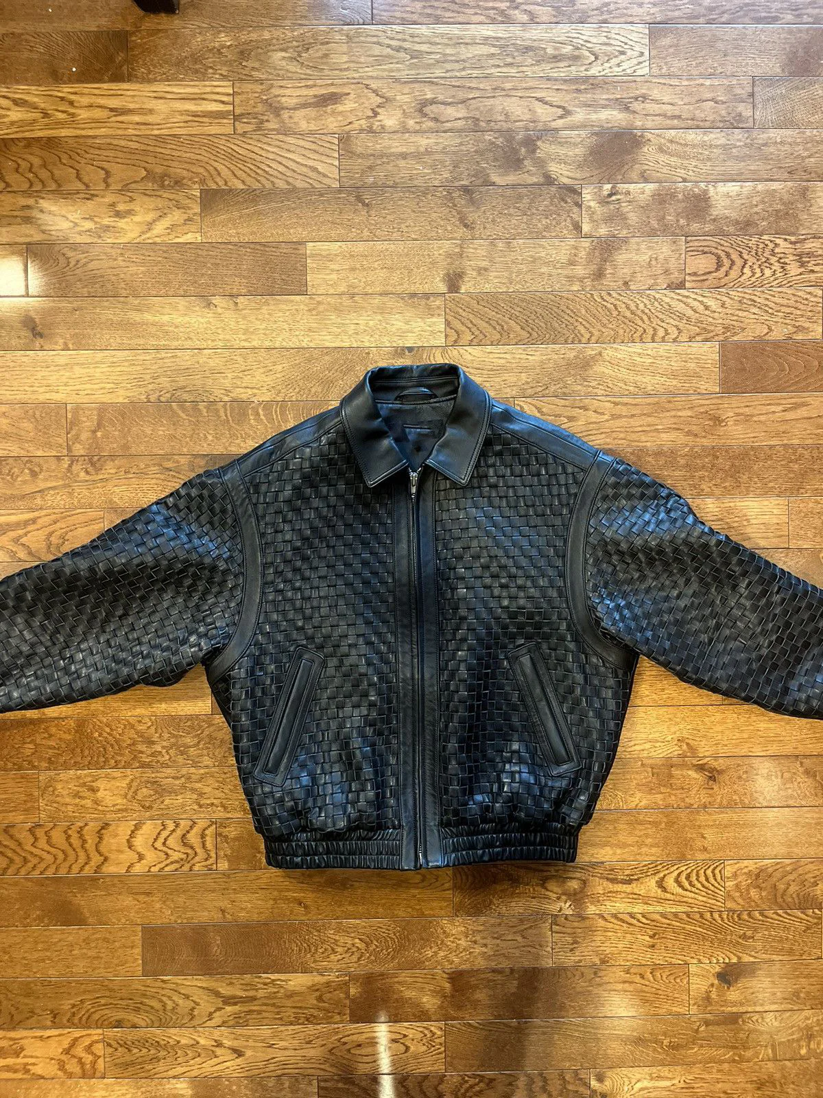 Supreme Woven Black Leather Varsity Jacket